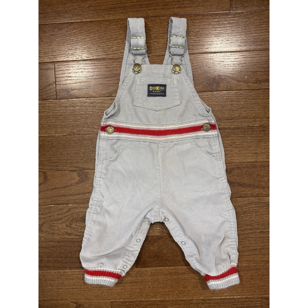 Vtg OshKosh B'gosh Overalls Grey Corduroy Made in USA Vestbak Stripe Baby 18M